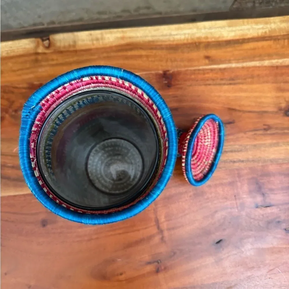 Colorful Woven Basket with Lid